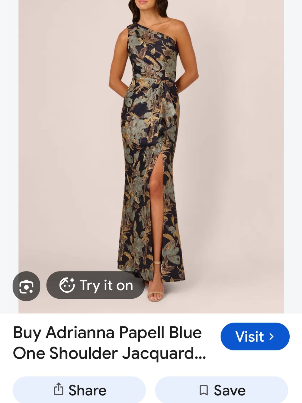 Adriana Papell Blue One Shoulder Jacquard Dress Sz 4